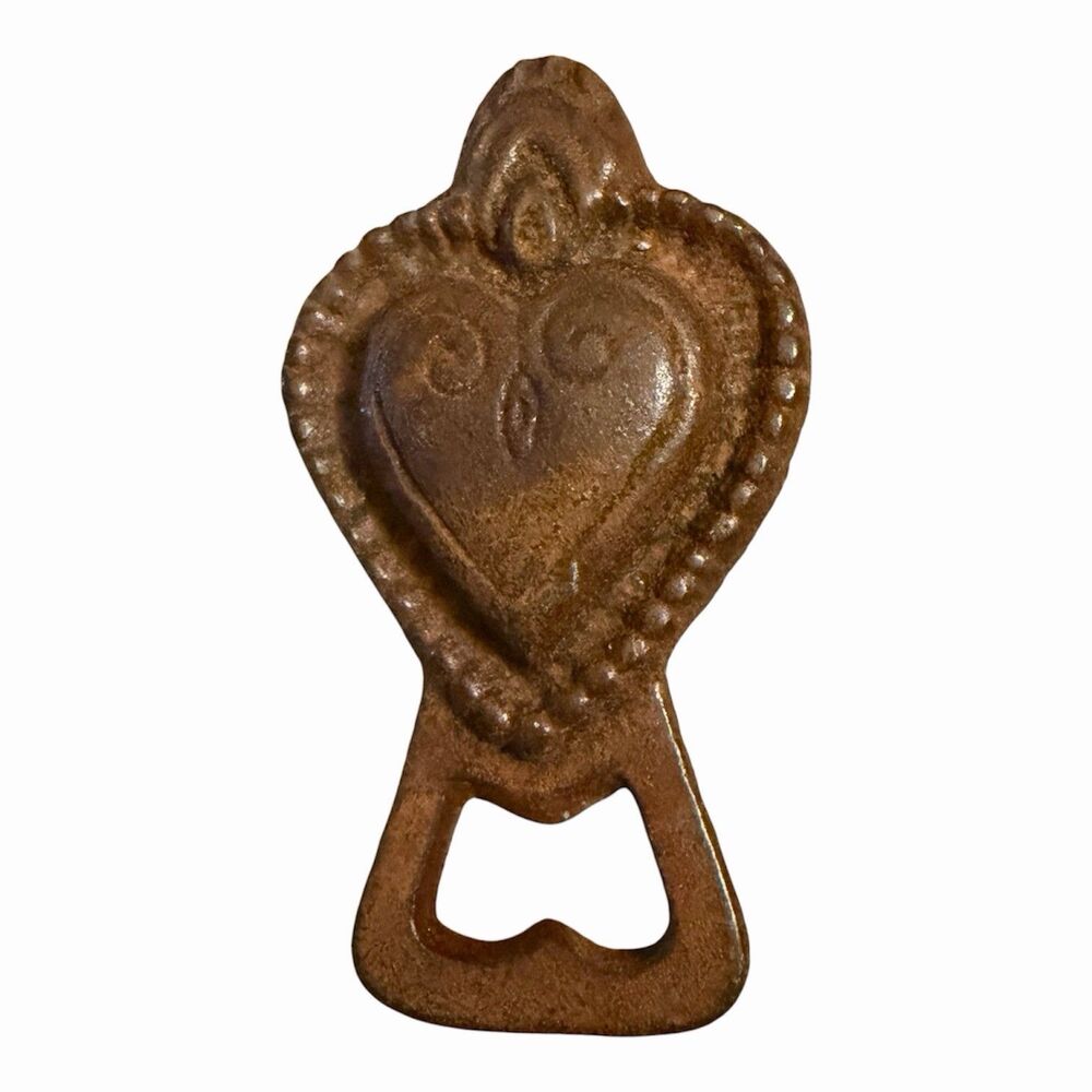 Vintage Cast Iron Sacred Heart Bottle Opener Rustic Mexican Folk Art Barware